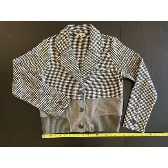 Mystree Wool Blend Houndstooth Shimmer Brown Cropped Boxy Jacket Sz L NWOT - Picture 4 of 8